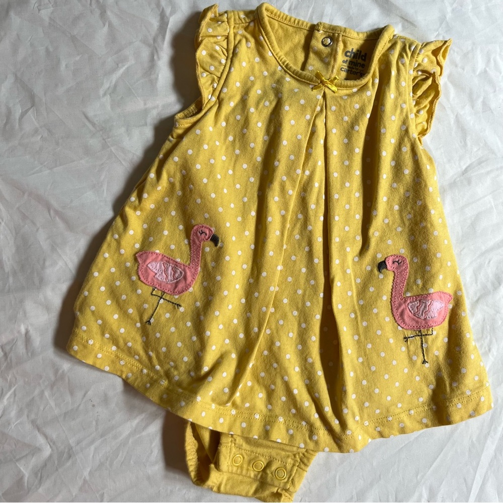 Yellow Polkadots Flamingo Dress